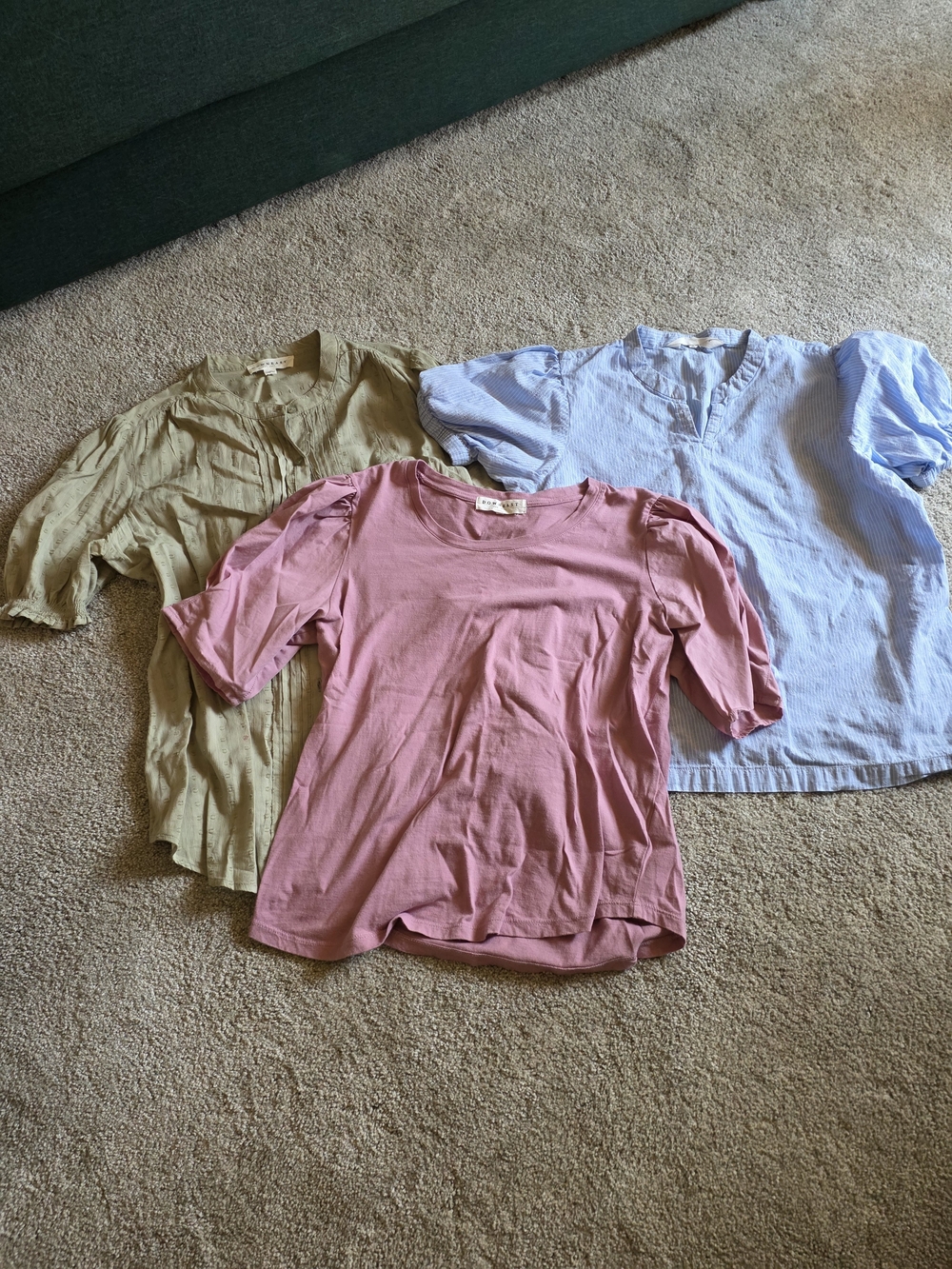 DownEast Bundle Women's Pink, Green, Blue Short-Sleeve Tees with Puff Shoulders